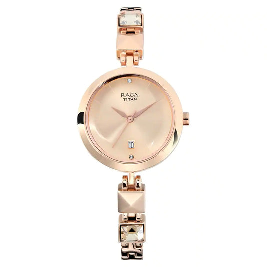 Titan Raga Viva Rose Gold Dial Metal Strap Watch NQ2606WM01