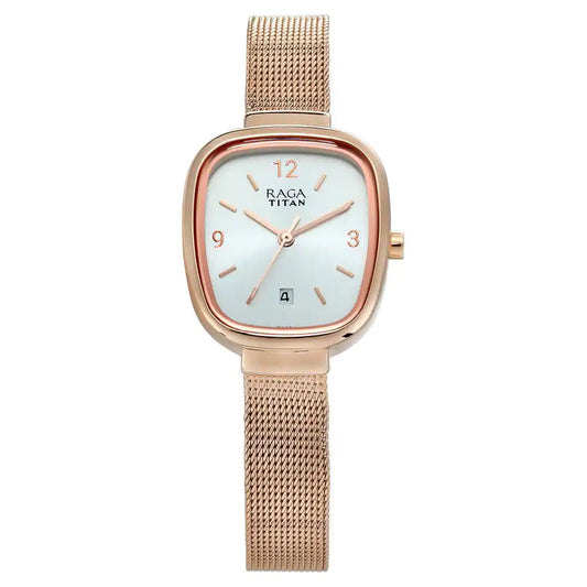 Titan Raga Silver Dial Rose Gold Stainless Steel Strap Watch NL2610WM01 (DH554)