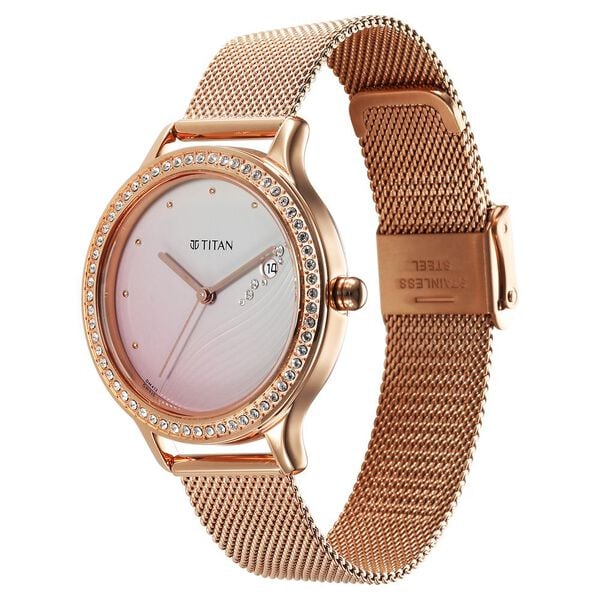 Titan Purple Glam It Up Pink Dial Analog with Date Stainless Steel Strap Watch for Women ns2634wm05 / 2634wm05