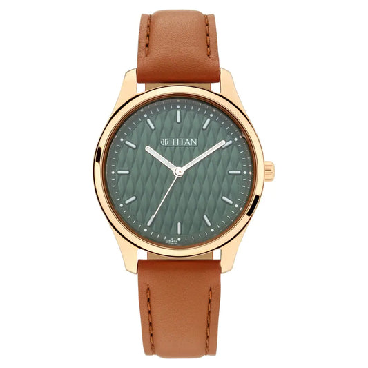 Titan Workwear Watch with Green Dial & Leather Strap NP2639WL01