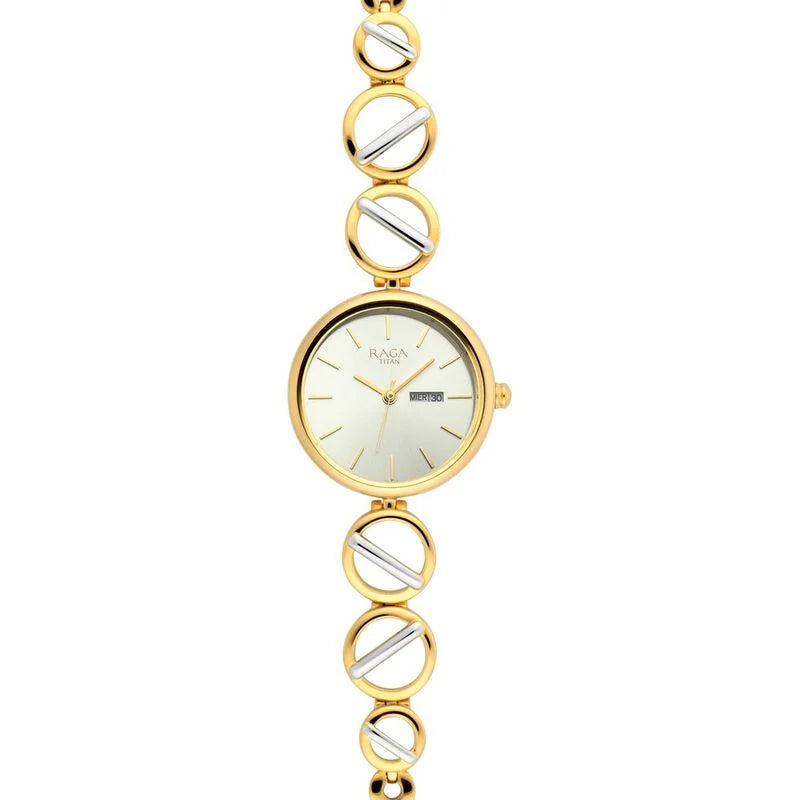 Titan Raga Viva Silver Dial Analog with Day and Date Metal Strap Watch for Women 2644BM01 / NR2644BM01