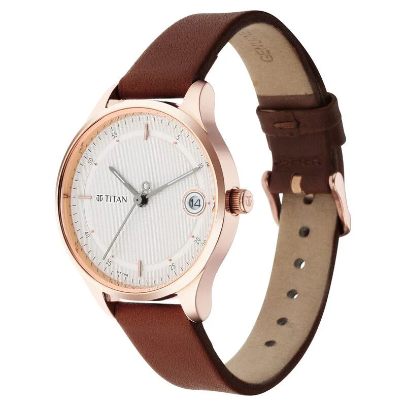 Titan Workwear Silver Dial Women Watch With Leather Strap  2649WL01