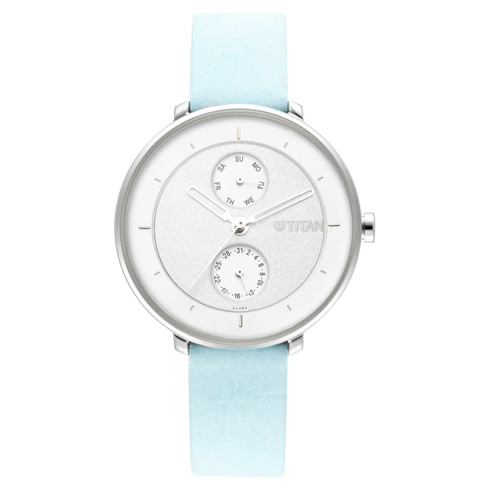 Titan Pastel Dreams Silver Dial Blue Leather Strap Watch NQ2651SL04