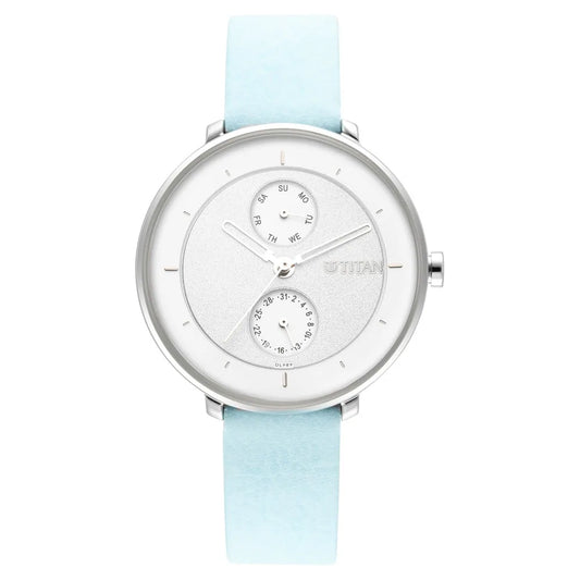 Titan Pastel Dreams Silver Dial Blue Leather Strap Watch NQ2651SL04