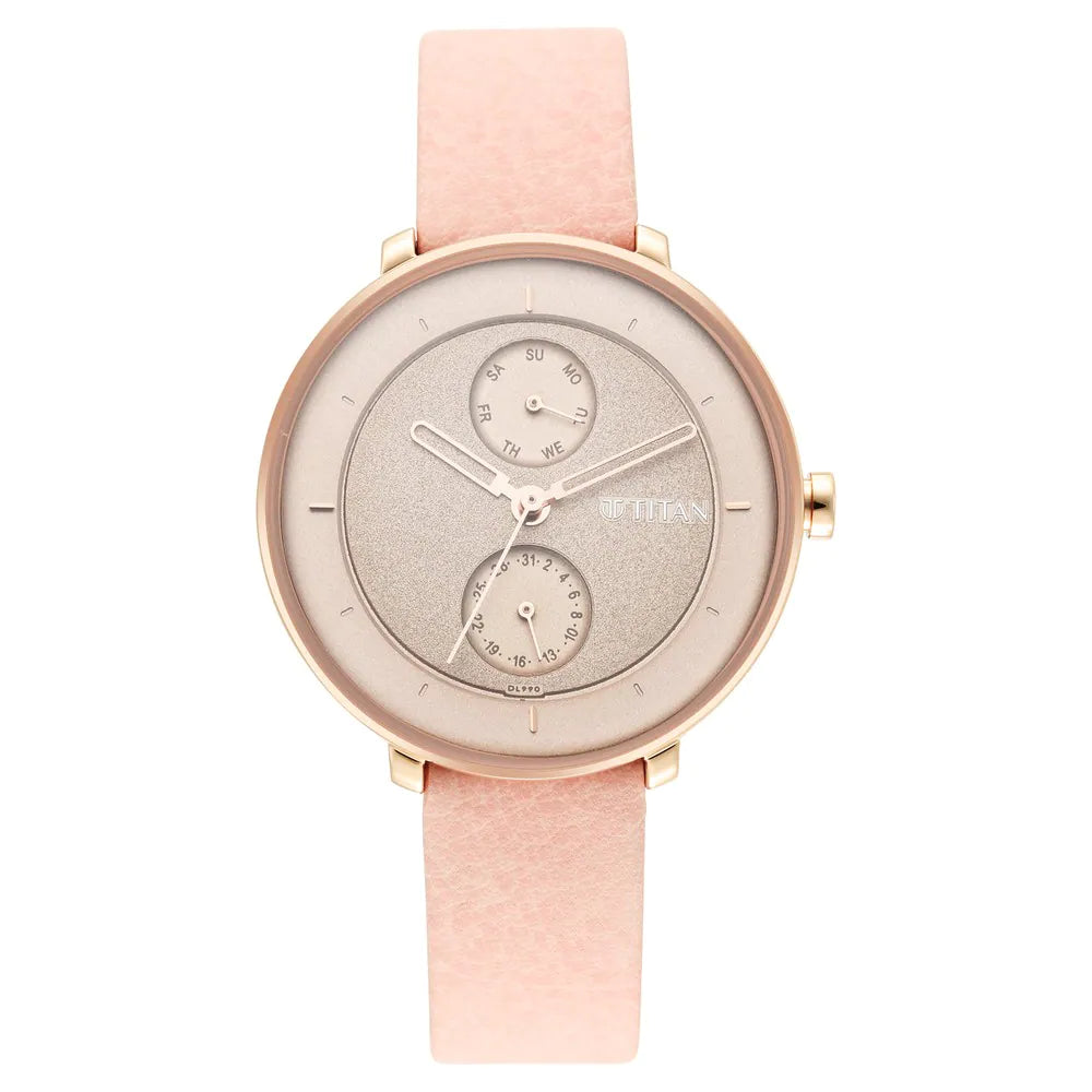 Titan Click to zoom Pastel Dreams Brown Dial Pink Leather Strap Watch NQ2651WL06