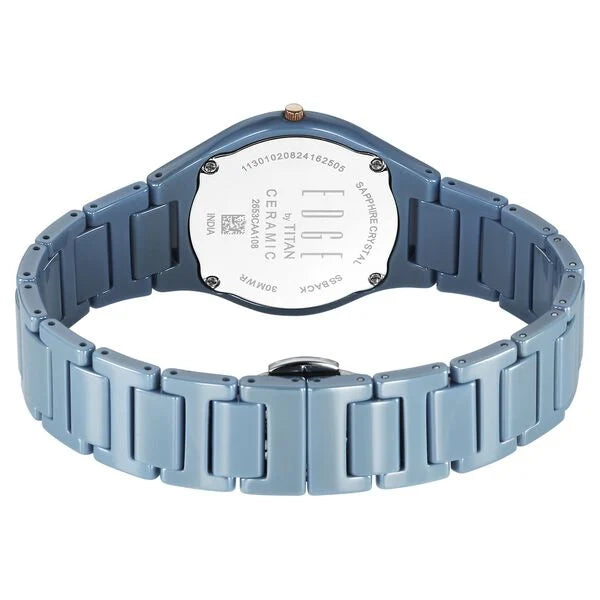 Titan Edge Ceramic Quartz Analog Blue Dial Ceramic Strap Watch For Women 2653qc07