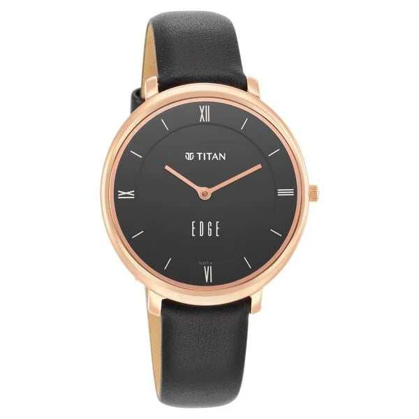 Titan Women Edge Black Dial Black Leather Strap Watch ns2655wl01 / 2655wl01