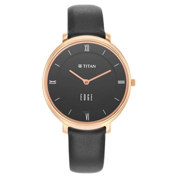 Titan Women Edge Black Dial Black Leather Strap Watch ns2655wl01 / 2655wl01