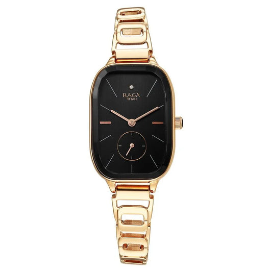 Titan Raga Chic Quartz Analog Black Dial Rose Gold Metal Strap Watch for Women NS2687WM01