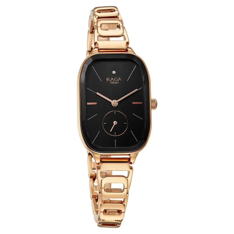 Titan Raga Chic Quartz Analog Black Dial Rose Gold Metal Strap Watch for Women NS2687WM01