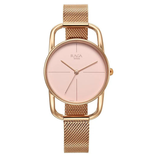 Titan Raga Chic Quartz Analog Pink Dial Metal Strap Watch for Women 2696WM01