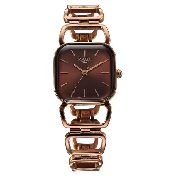 Titan Raga Ascend Quartz Analog Brown Dial With Brown Color Metal Strap Watch For Women 2697qm02