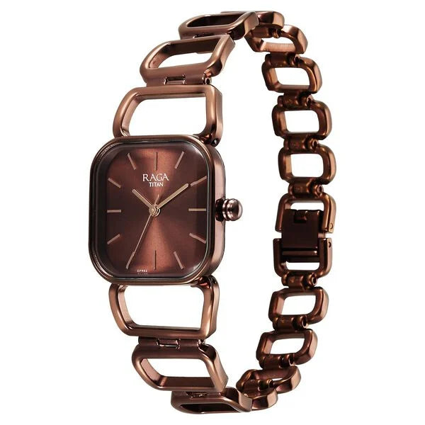 Titan Raga Ascend Quartz Analog Brown Dial With Brown Color Metal Strap Watch For Women 2697qm02