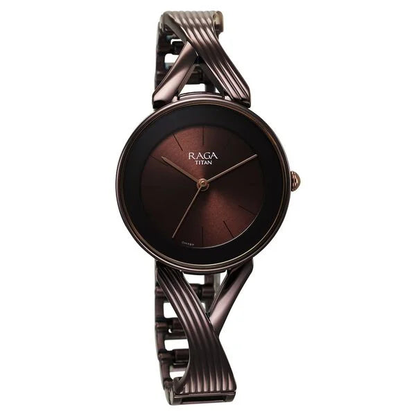 Titan Raga Chic Quartz Analog Brown Dial Metal Strap Watch for Women 2698qm01