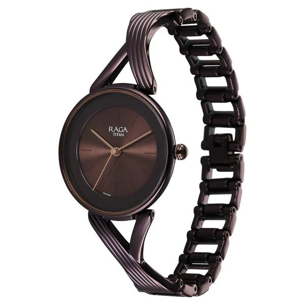 Titan Raga Chic Quartz Analog Brown Dial Metal Strap Watch for Women 2698qm01