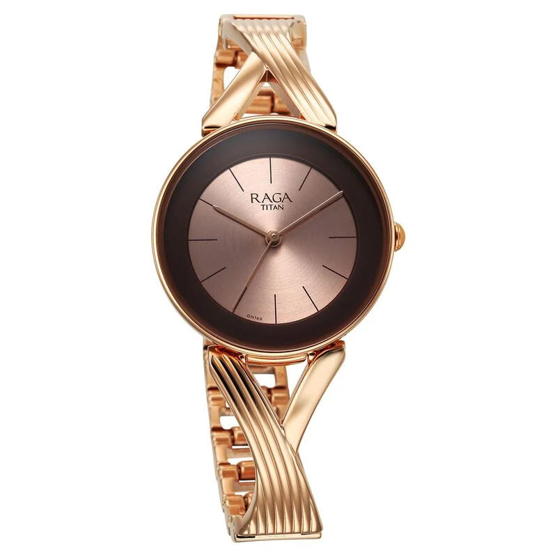 Titan Raga Chic Quartz Analog Rose Gold Dial Metal Strap Watch for Women 2698WM01