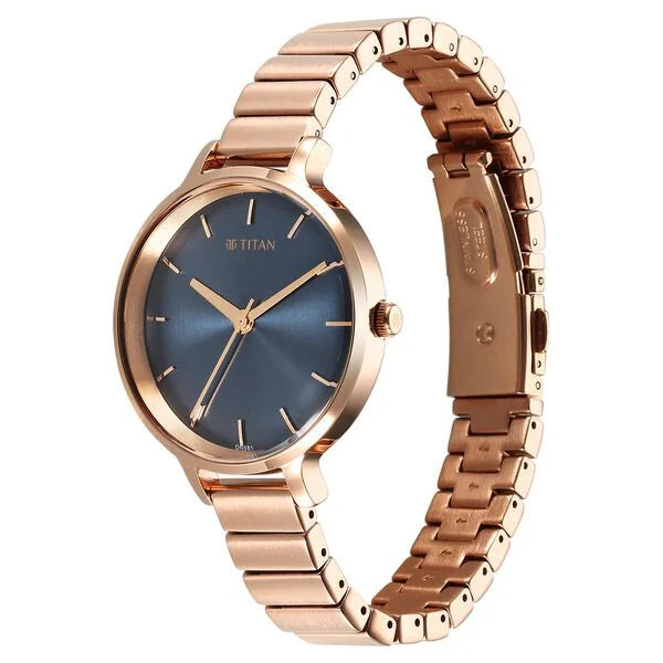 Titan Secluded Quartz Analog Blue Dial Metal Strap Watch For Women 2709wm01