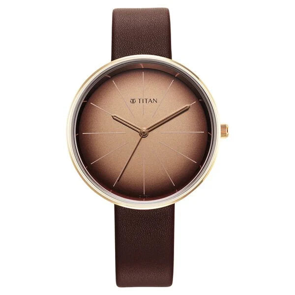 Titan Stackables Quartz Analog Brown Dial Leather Strap Watch For Women 2718wl01f