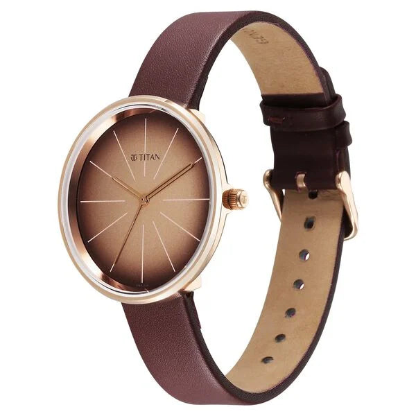 Titan Stackables Quartz Analog Brown Dial Leather Strap Watch For Women 2718wl01f