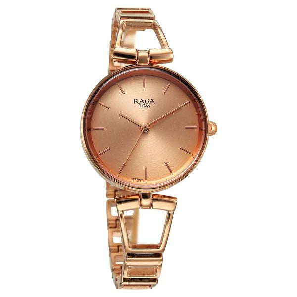 Titan Raga Ascend Quartz Analog Rose Gold Dial With Rose Gold Color Metal Strap Watch For Women 2747wm01