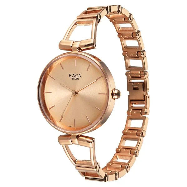 Titan Raga Ascend Quartz Analog Rose Gold Dial With Rose Gold Color Metal Strap Watch For Women 2747wm01