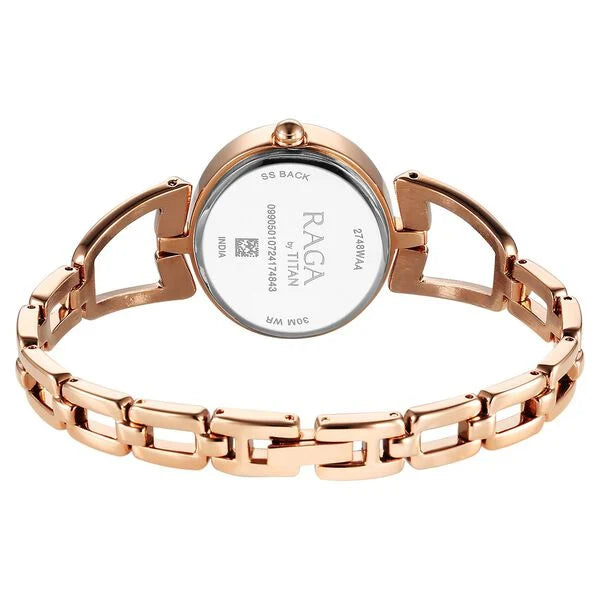 Titan Raga Ascend Quartz Analog Brown Dial With Rose Gold Color Metal Strap Watch For Women 2748wm01