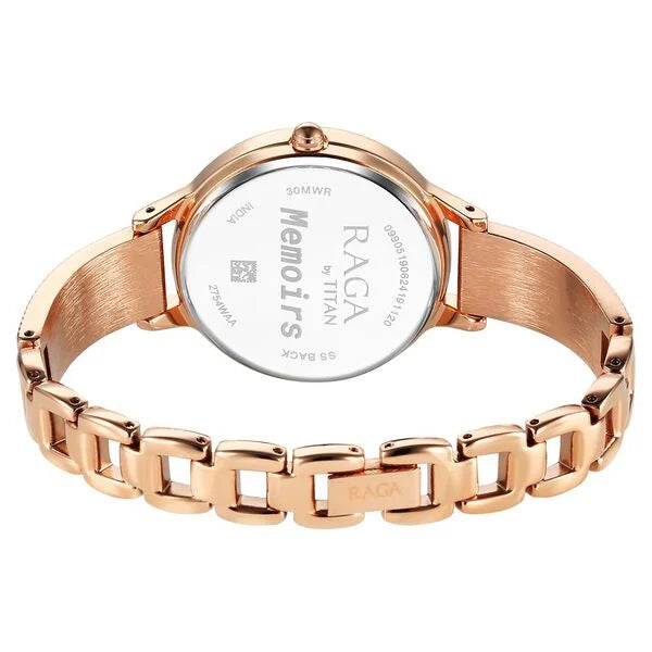 Titan Raga Memoirs Quartz Analog White Dial With Rose Gold Color Metal Strap Watch For Women 2754wm01