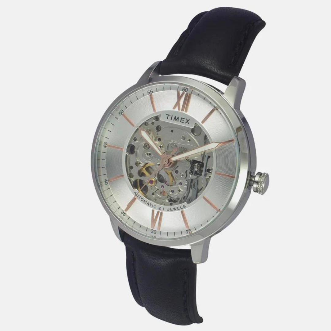 E Class Male Silver Analog Leather Watch TWEG23500