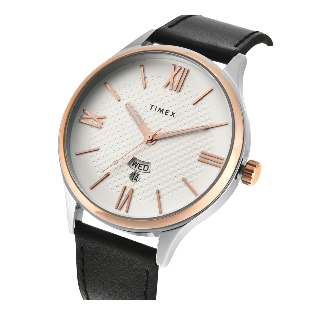 Timex Men Analog Silver Round Brass Dial Watch TWEG18427