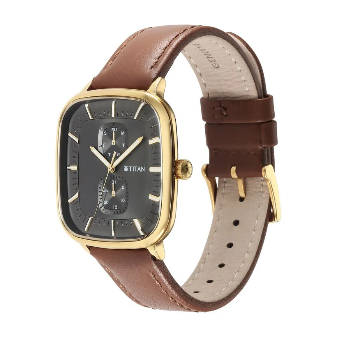 Titan Avant Garde Anthracite Dial Quartz Multifunction Leather Strap watch for Men 90178YL01 / NS90178YL01