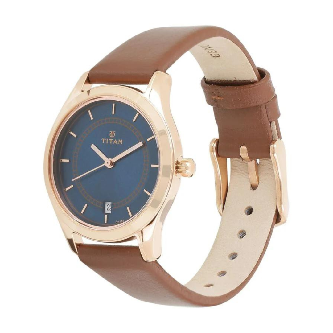 Titan Workwear Blue Dial Analog with Date Leather Strap watch for Women 2596WL03 / NS2596WL03