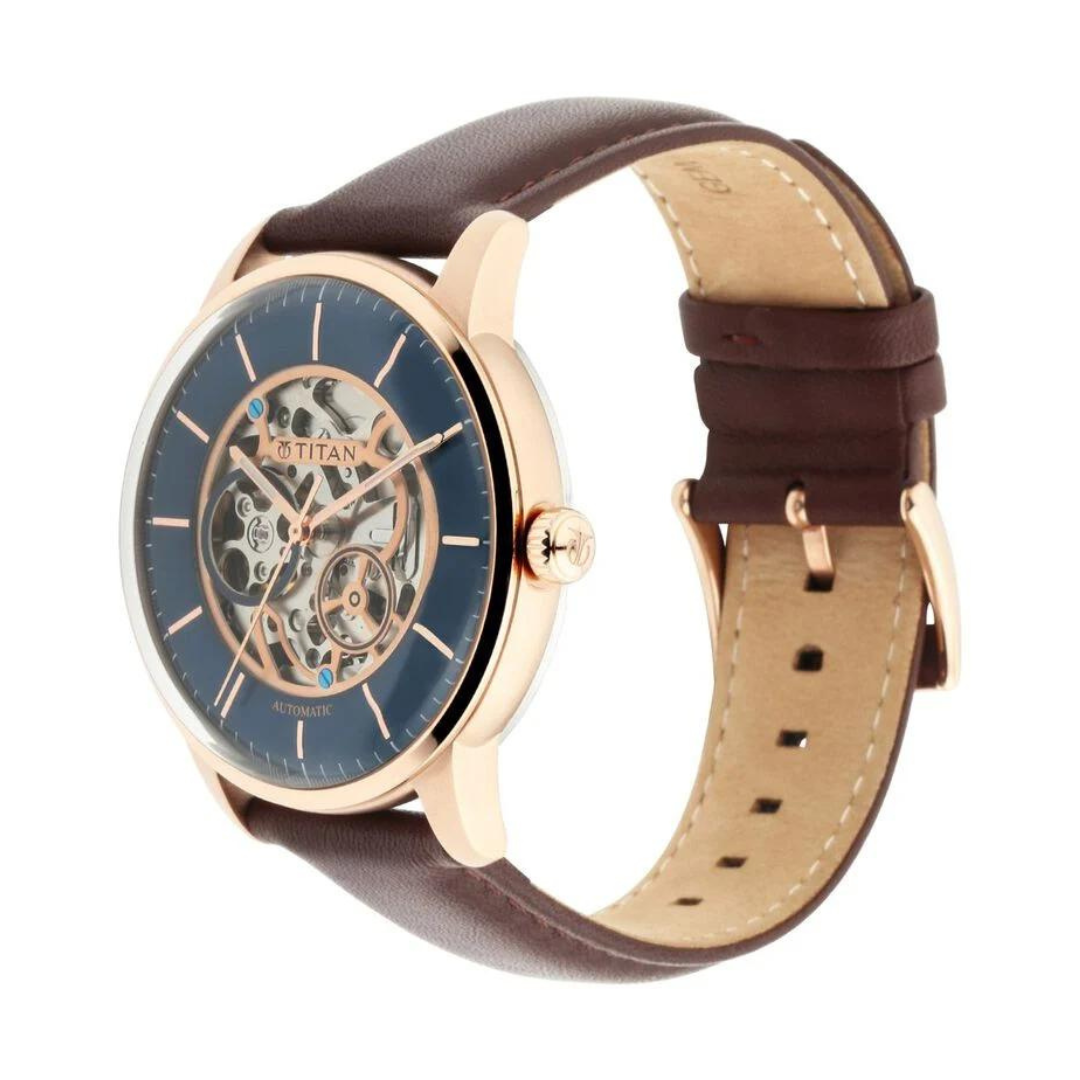 Automatic Watch with Blue Dial & Brown Strap NS90110WL02