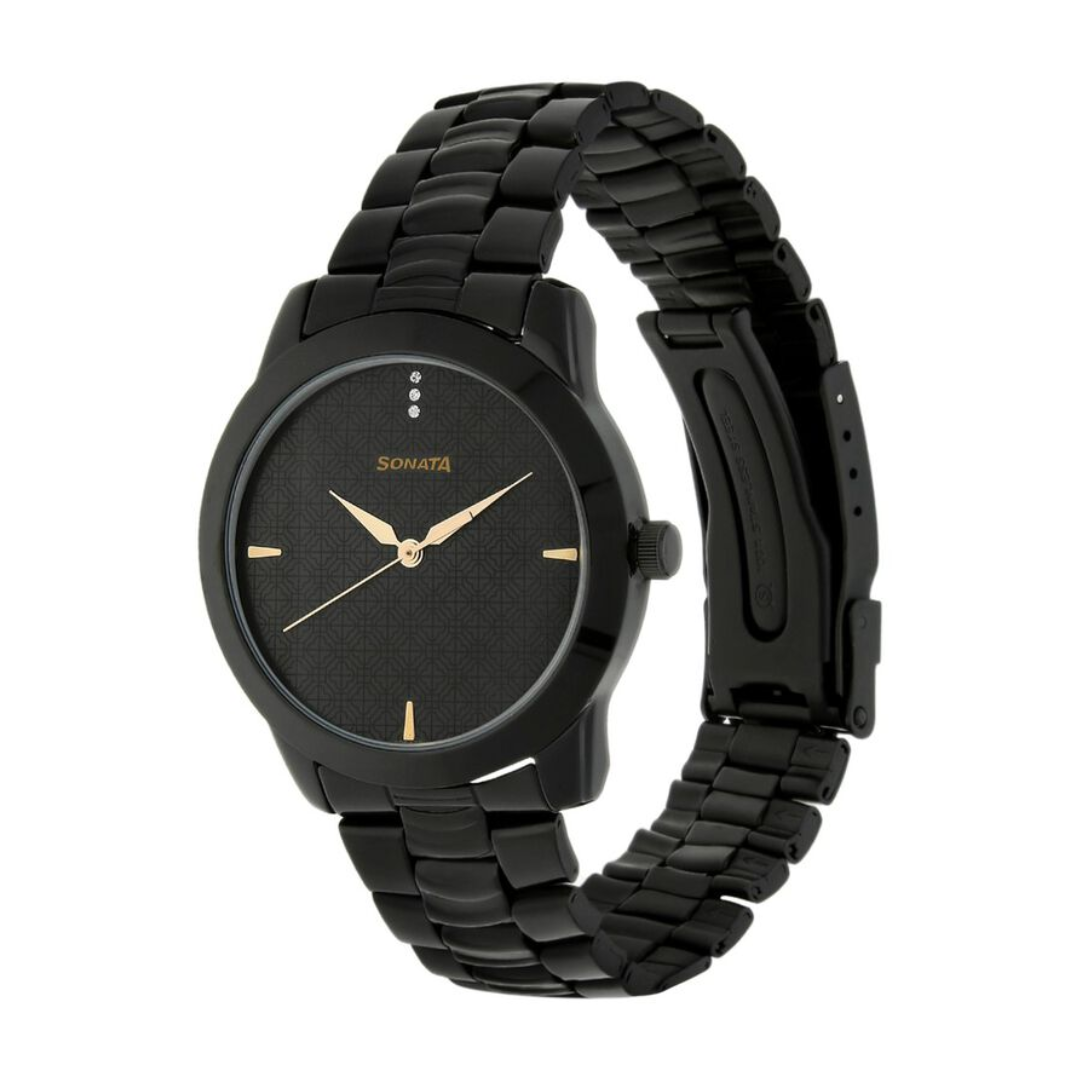 Sonata black metal hot sale watches for ladies