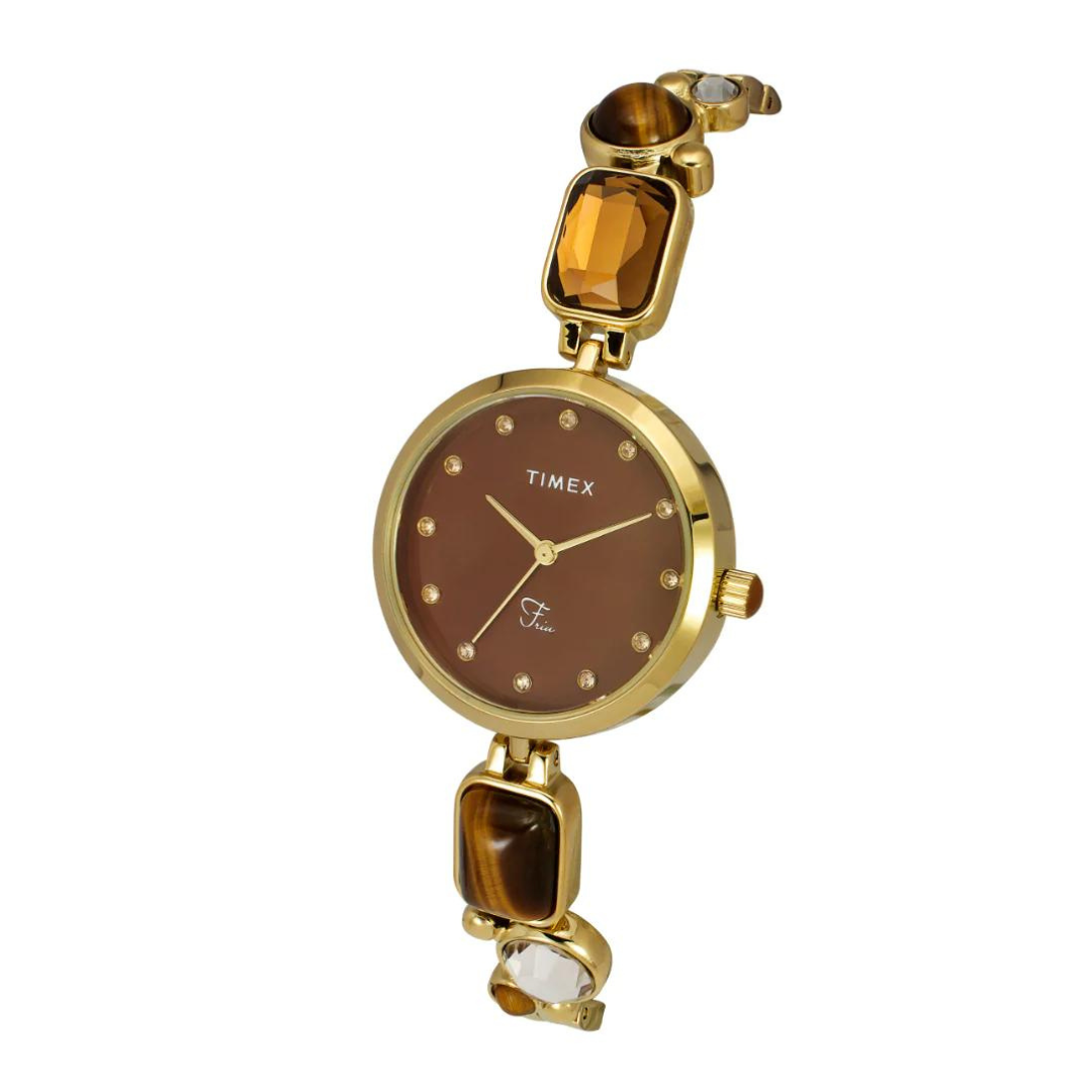 Timex Women Brown Round Analog Dial Watch- TWEL17800