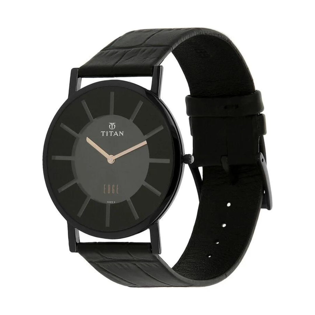 Titan Quartz Analog Black Dial Leather Strap Watch for Men 1595NL01 / NS1595NL01