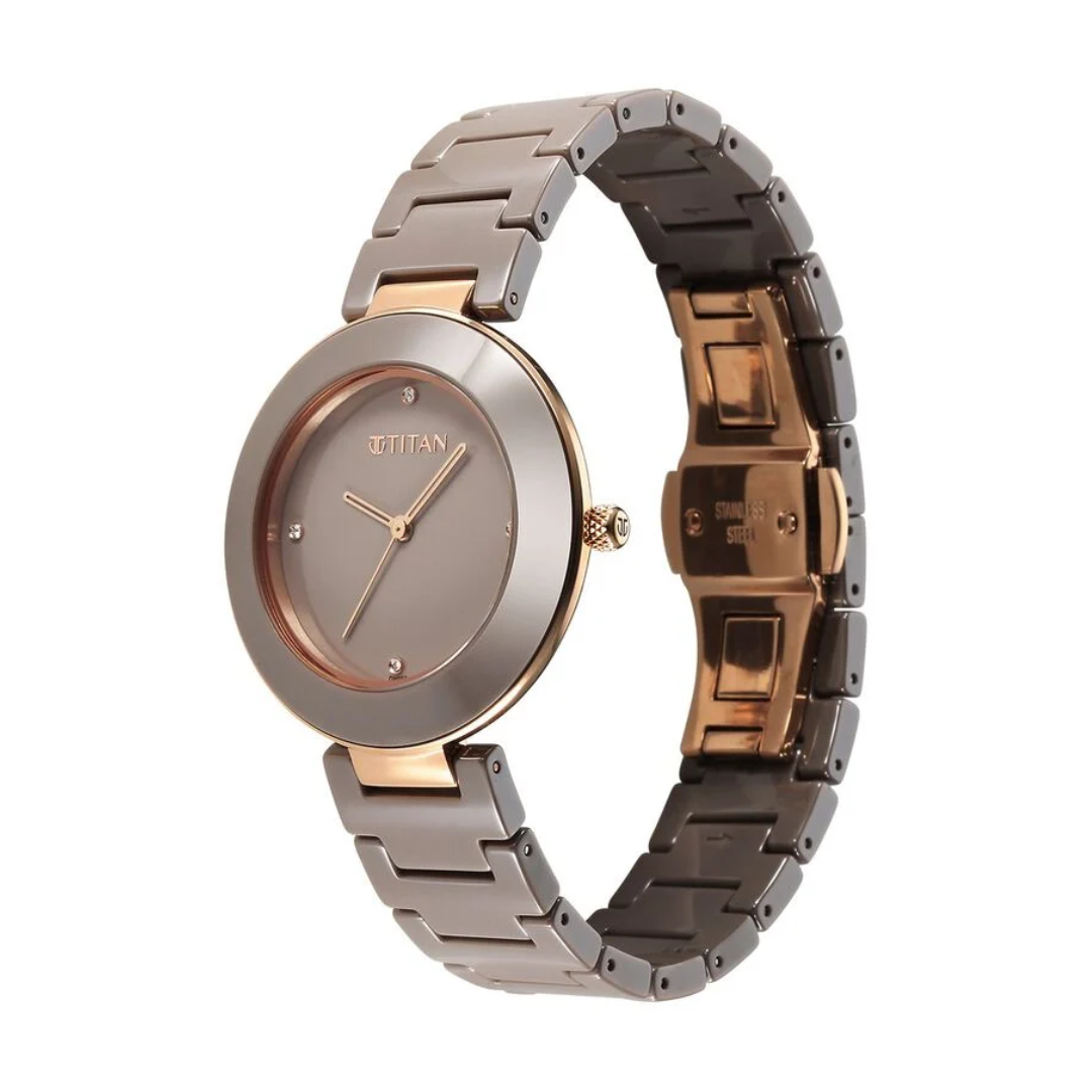 Titan Purple Ceramics Brown Dial Analog Ceramic Strap watch for Women 95189KC07 (DN967)