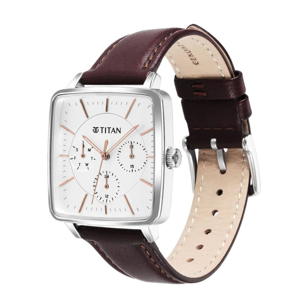 Titan Avant Garde Silver Dial Quartz Multifunction Leather Strap Watch for Women 95176SL01