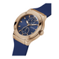 Guess Men's Blue Rose Gold Tone Multi-function Watch GW0491G4