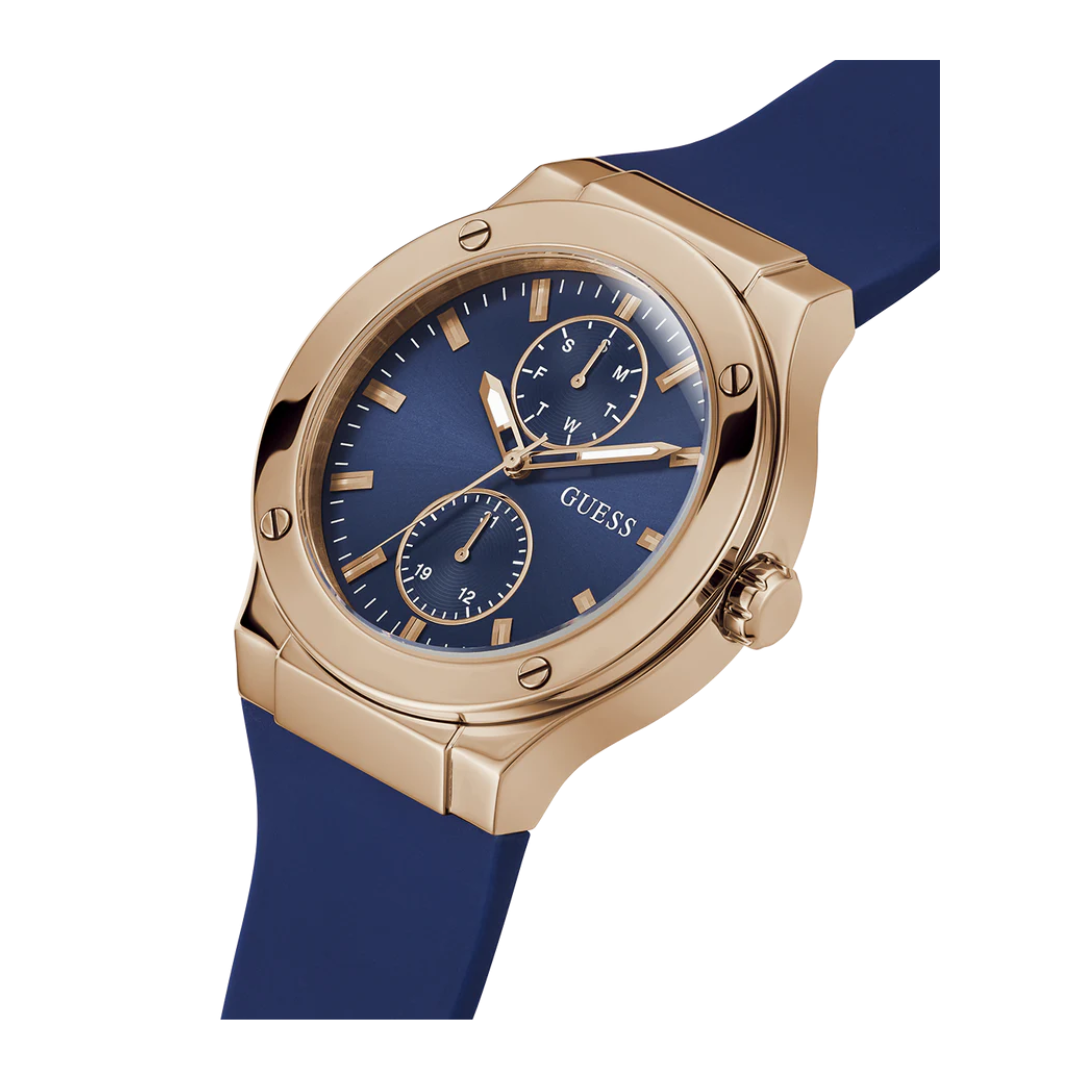 Guess Men's Blue Rose Gold Tone Multi-function Watch GW0491G4