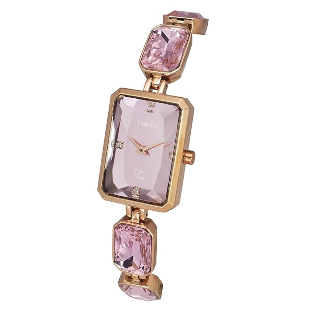 Timex Women Pink Rectangular Analog Dial Watch- TWEL16906