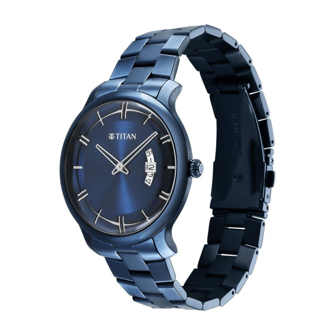 Titan Classic Distincta Blue Dial Analog with Date Stainless Steel Strap watch for Men 90170QM01 / NS90170QM01