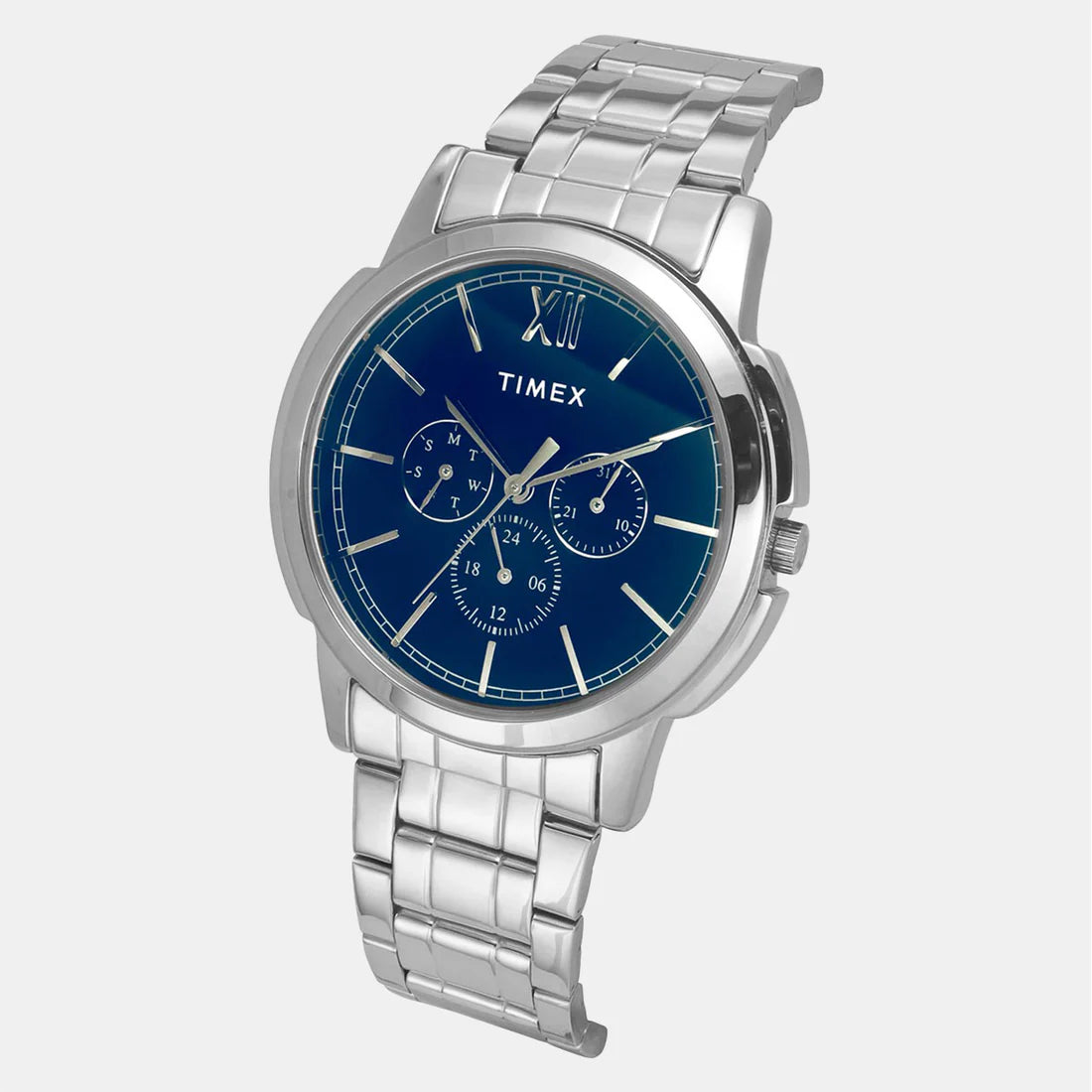 TIMEX  Men's Blue Round Chronograph Stainless Steel Watch TW000U321