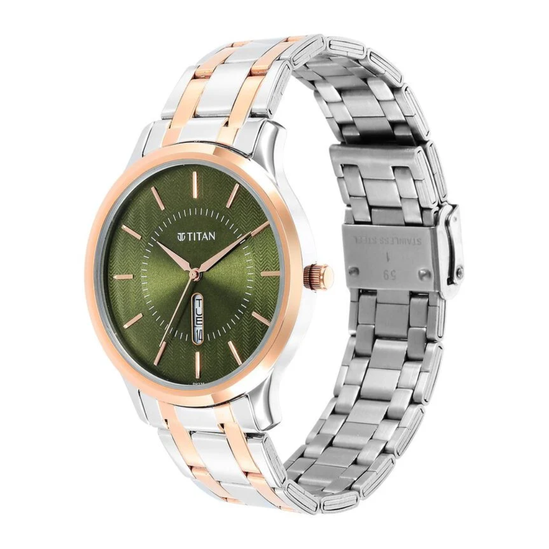 Titan Quartz Analog Green Dial Stainless Steel Strap Watch for Men 1825KM03/ NS1825KM03