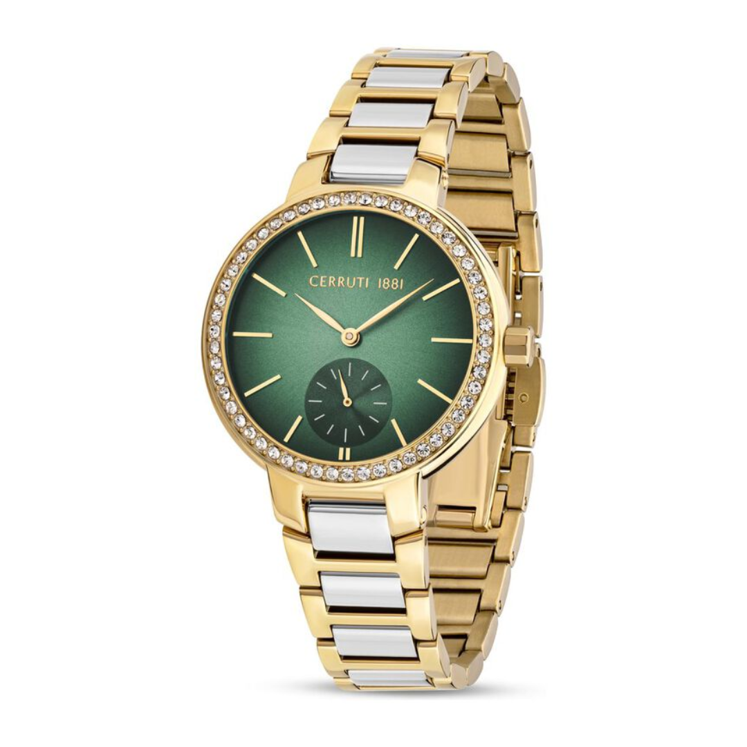 Cerruti 1881 Quartz Multifunction Green Dial Stainless Steel Strap Watch for Women CECIWLG2225602W