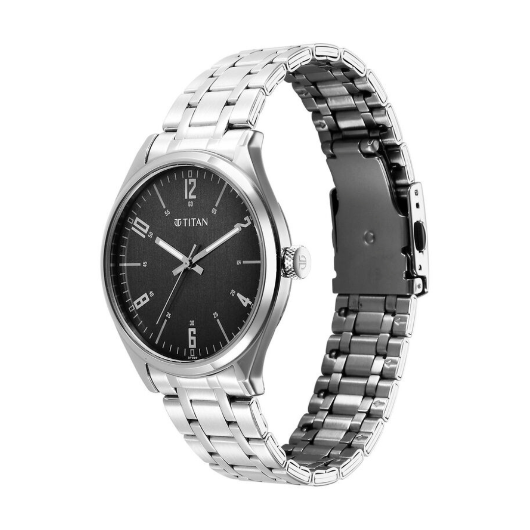 Titan Wrist Wit Quartz Analog Grey Dial Stainless Steel Strap Watch for Men 1802SM10