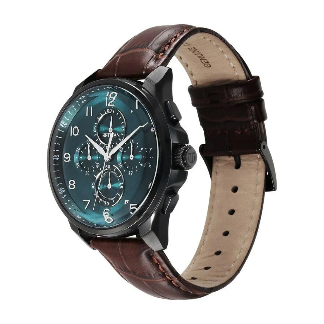 Titan Classic Chrono Blue Dial Quartz Multifunction Leather Strap watch for Men 90169NL01 / NS90169NL01