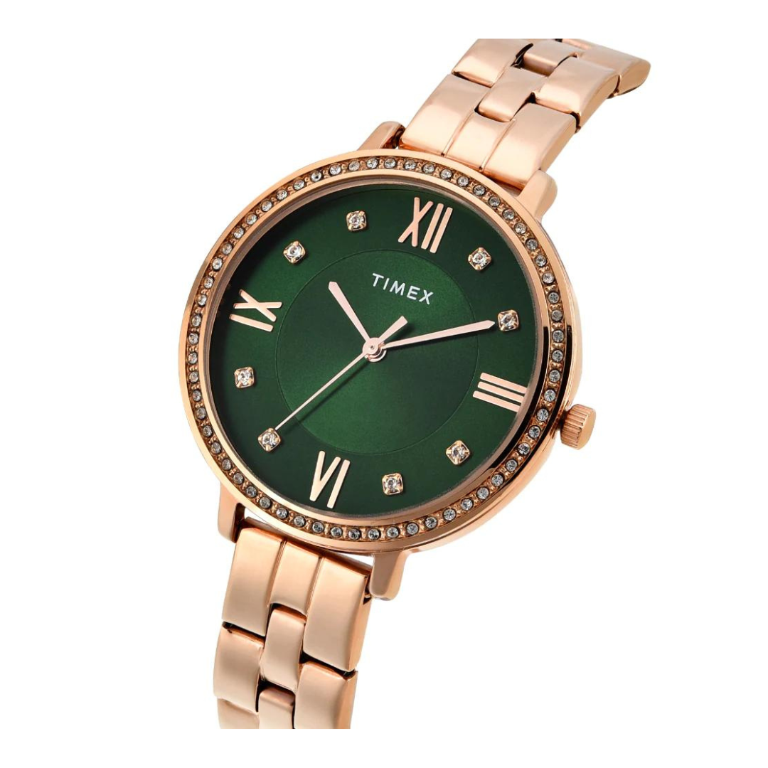 Timex E Class Men's Green Dial Round Case Automatic Function Watch -TW