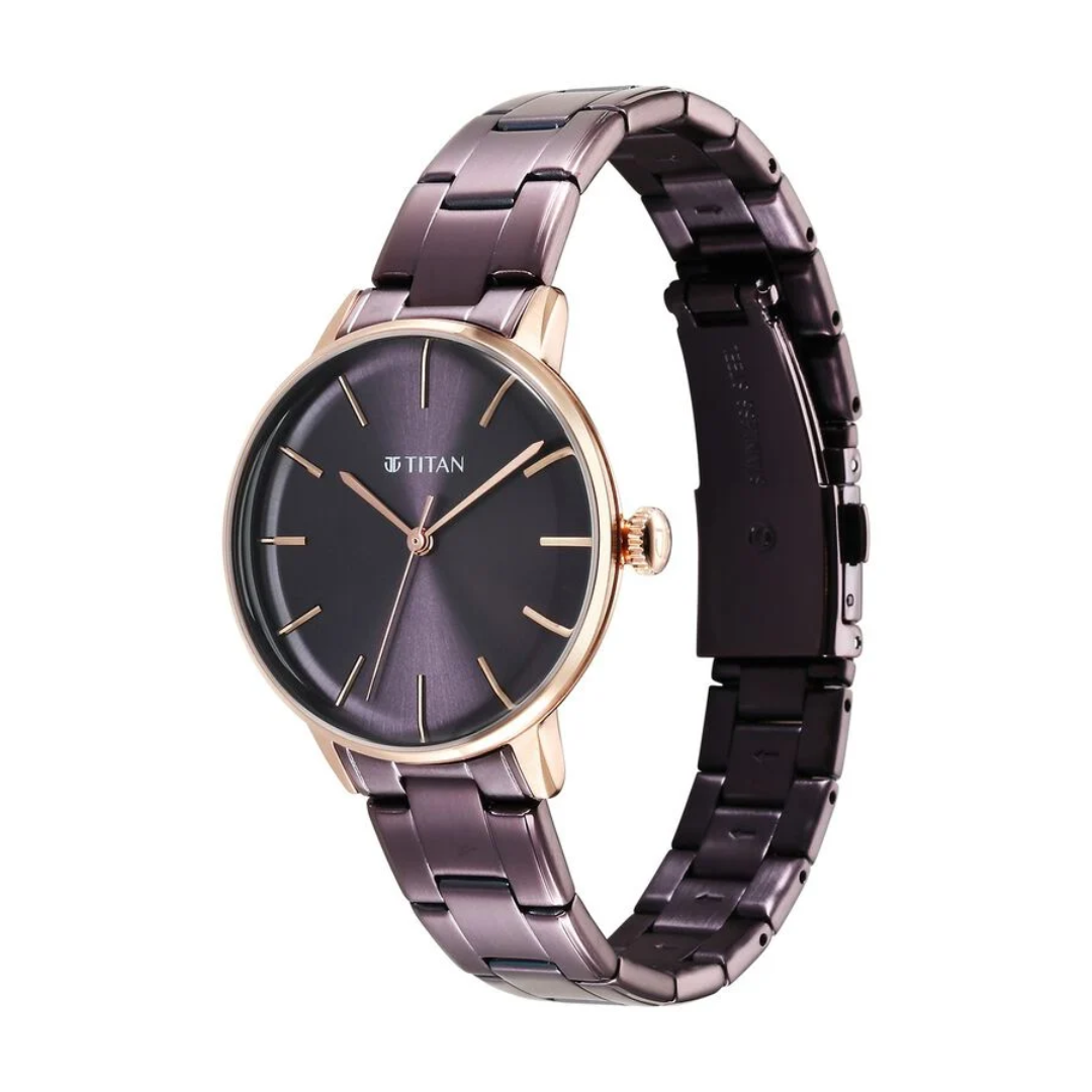 Titan TGIF Quartz Analog Brown Dial Purple Stainless Steel Strap Watch for Women 95248KM01 / NS95248KM01