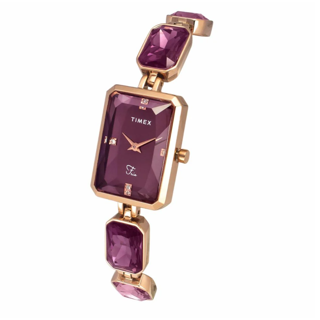 Timex Fria Women's Maroon Dial Rectangular Case 2 Hands Function Watch TWEL16903