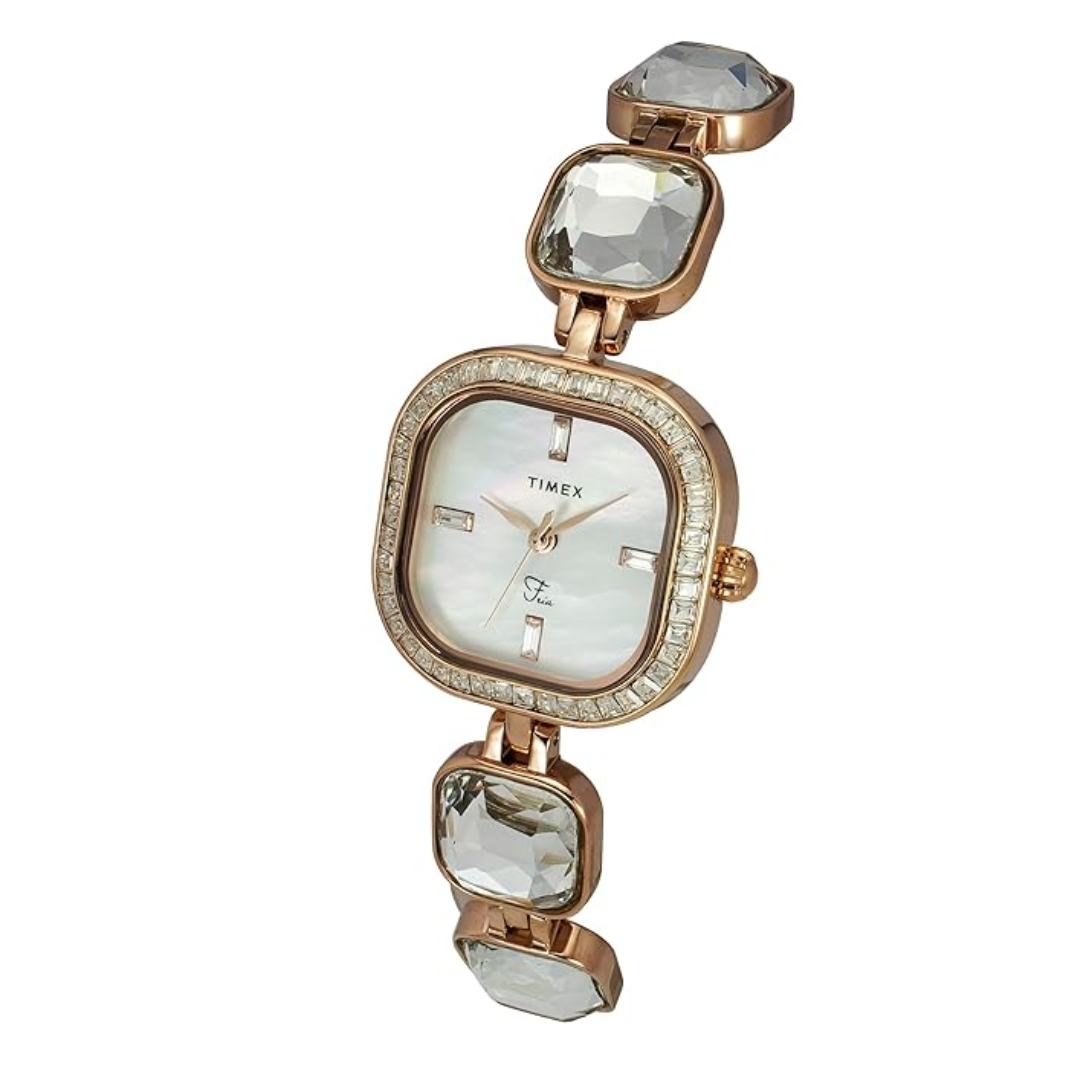 Timex Women Mother of Pearl Cushion Analog Dial Watch- TWEL17105